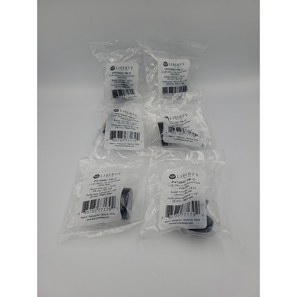 Lot Of 6 Liberty P47284C-FB 1 1/8" Flat Round Cabinet Drawer Knob Black Finish